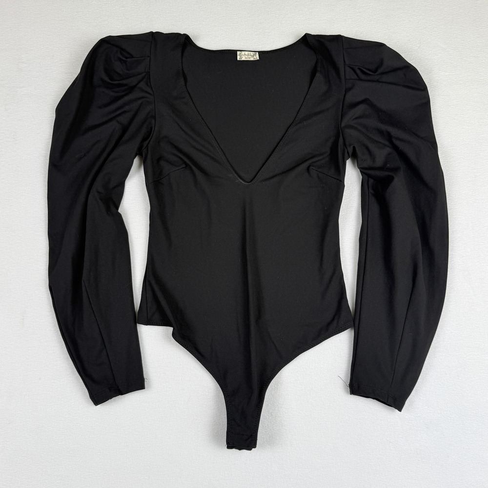NEW Free People Intimately Bodysuit Womens‎ XS Black Puff Sleeve Goth Victorian